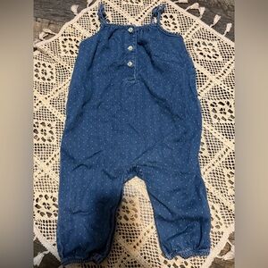Baby GAP 1969 baby girl poka dot Denim Blue Romper jumpsuit overalls 6-12 month